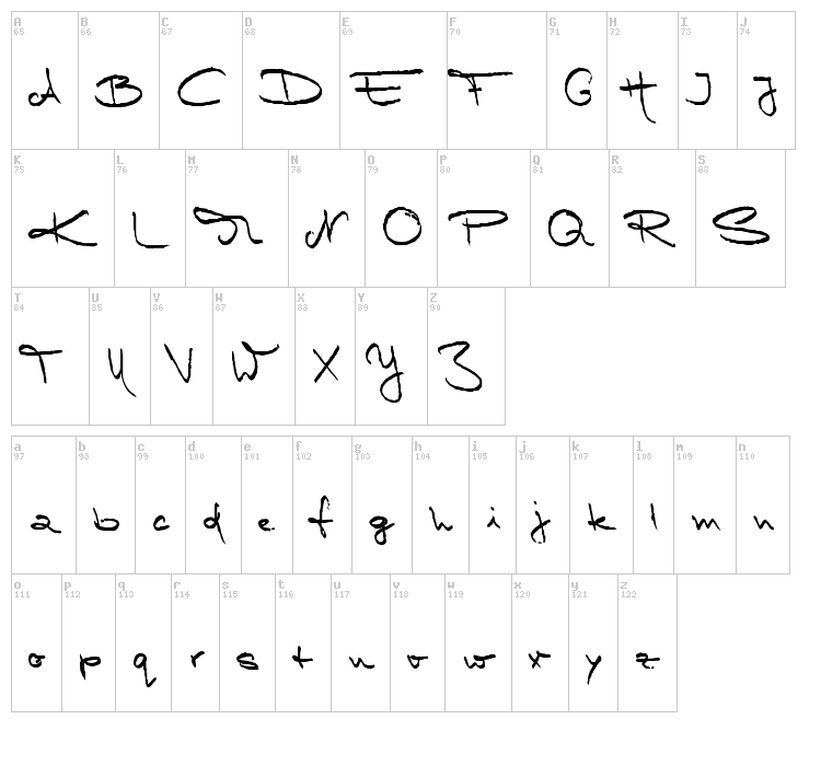 Marleen Script font map